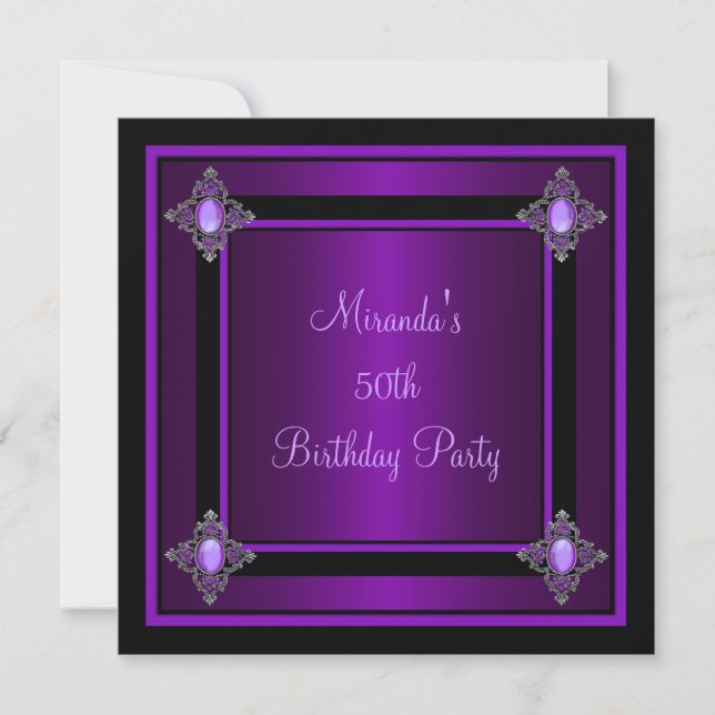 Purple Silver Jewel Black Event Party Invitation (Front)