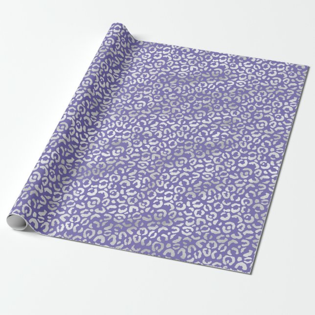 Purple Silver Leopard Print Wrapping Paper (Unrolled)