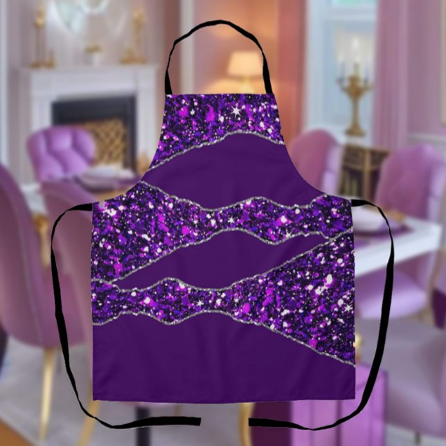 Purple Silver Luxury Elegant Liquid Texture  Apron (Creator Uploaded)
