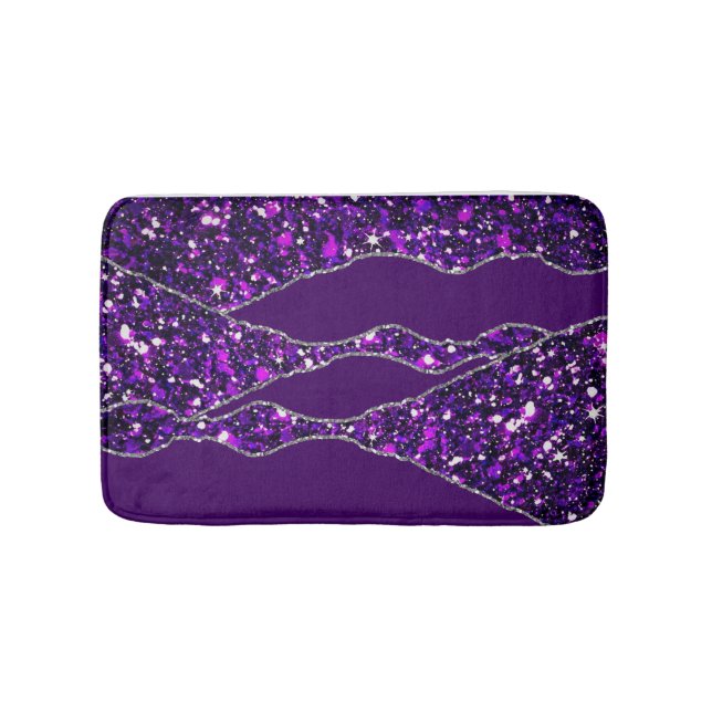 Purple Silver Luxury Elegant Liquid Texture  Bath Mat (Front)
