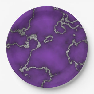 Purple & Silver Marble Paper Plate