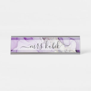 Purple & Silver Marble Personalise Desk Name Plate