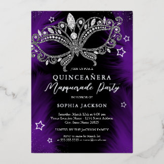Purple Silver Masquerade Mask Star Quinceanera