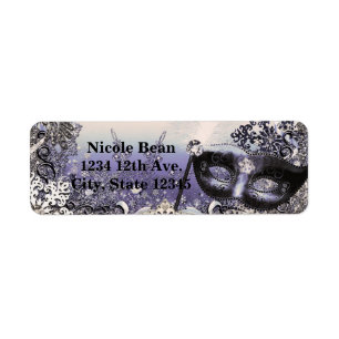 Purple & Silver Masquerade & Winter Snowflakes Return Address Label