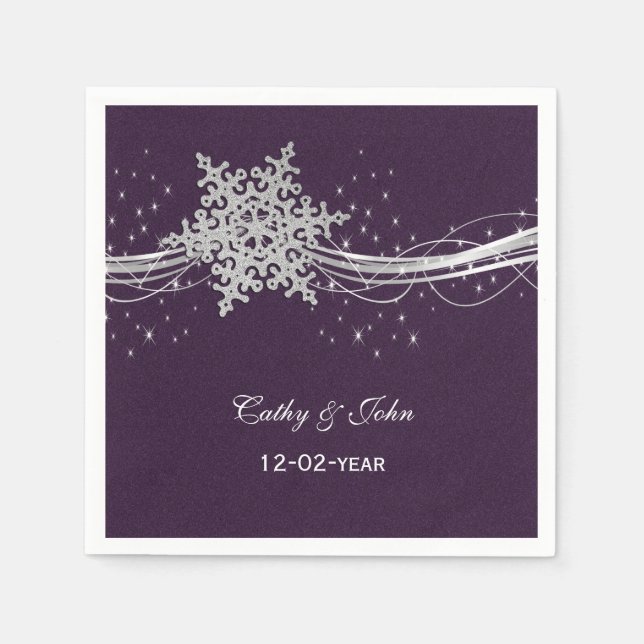 purple Silver  personalised wedding napkin (Front)