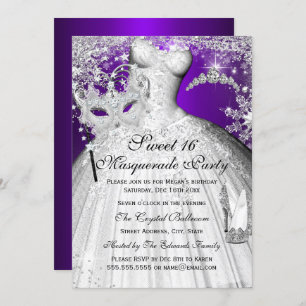 Purple Silver Princess Masquerade Sweet 16 Invitation