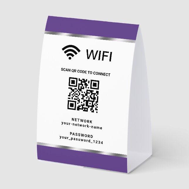 Purple Silver QR Code Wifi Network and Password (Front)