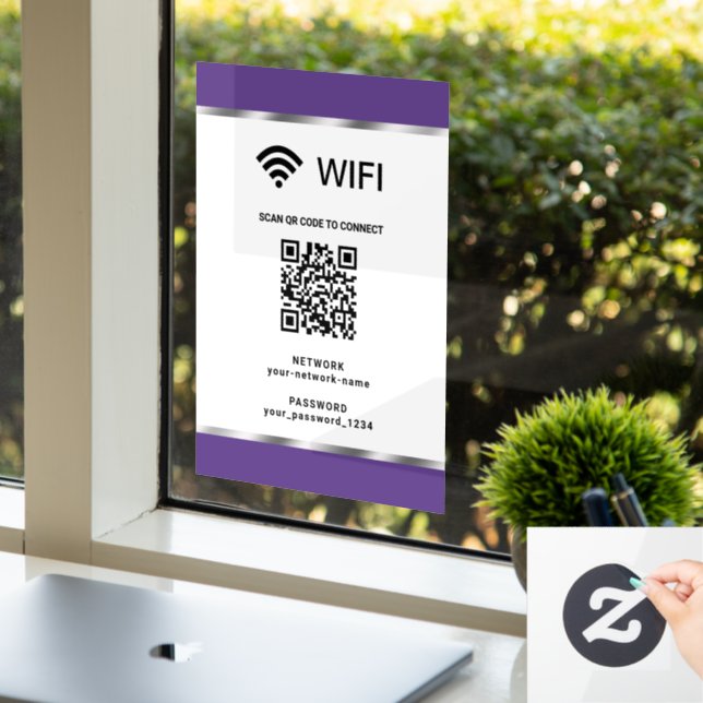 Purple Silver QR Code Wifi Network and Password (Office)
