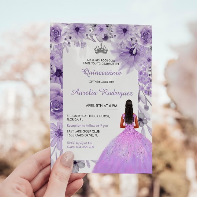 Purple Silver Quinceanera Invitation (Creator Uploaded)