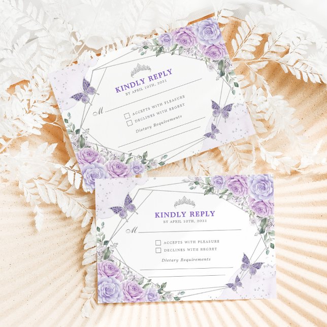 Purple Silver Quinceanera Mis Quince 15 Anos RSVP Enclosure Card (Creator Uploaded)