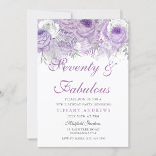 Purple Silver Seventy & Fabulous 70th Birthday Invitation