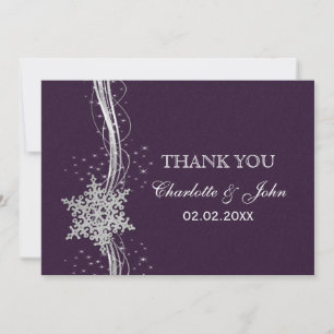 purple Silver Snowflakes Winter wedding Thank You Invitation