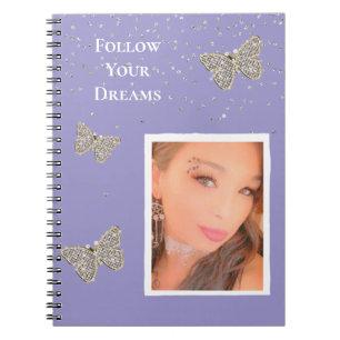 Purple Silver Sparkle Butterflies Your Photo  Notebook