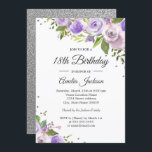 Purple Silver Sparkle Floral 18th Birthday Invite<br><div class="desc">More pretty floral Birthday Invitations in the Little Bayleigh Store!</div>