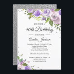 Purple Silver Sparkle Floral 40th Birthday Invite<br><div class="desc">More pretty floral Birthday Invitations in the Little Bayleigh Store!</div>