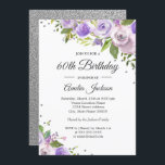 Purple Silver Sparkle Floral 60th Birthday Invite<br><div class="desc">More pretty floral Birthday Invitations in the Little Bayleigh Store!</div>