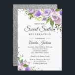 Purple Silver Sparkle Floral Sweet Sixteen Invite<br><div class="desc">More pretty floral Sweet Sixteen Invitations in the Little Bayleigh Store!</div>