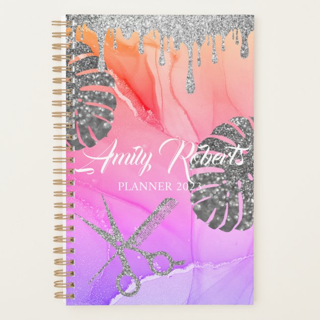 Purple Silver Sparkling Salon Planner (Front)