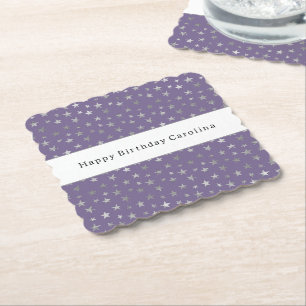 Purple Silver Stars Birthday Paper Coaster