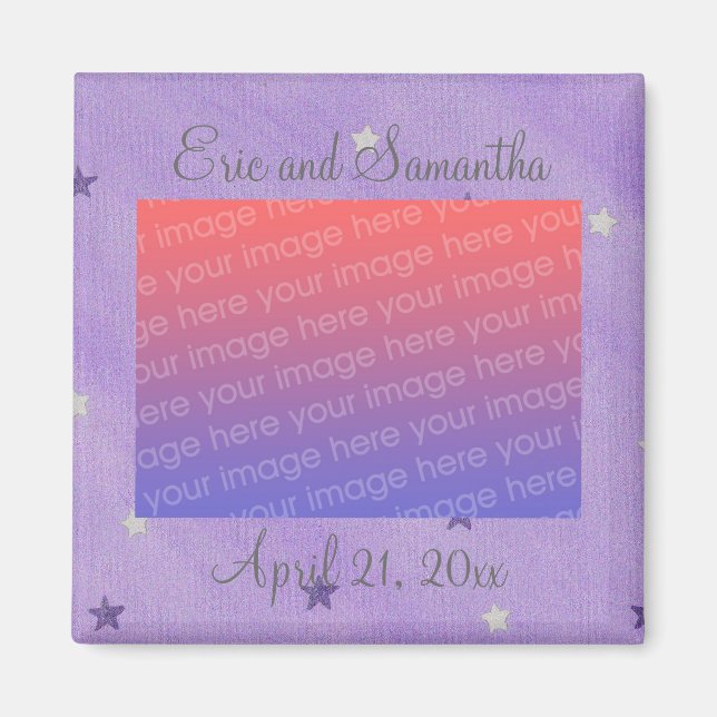 Purple Silver Stars, Save the date photo magnets (Front)