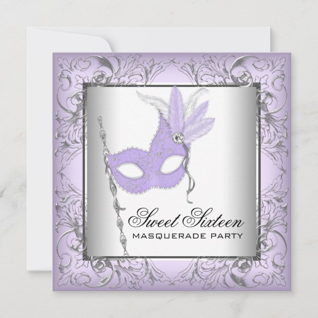 Purple Silver Sweet 16 Masquerade Party Invitation (Front)