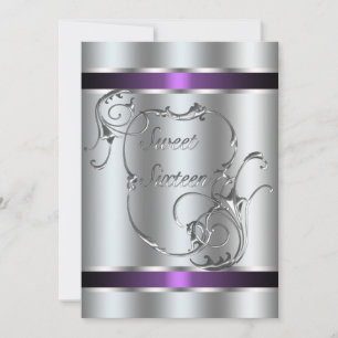 Purple Silver Swirl Elegant Sweet Sixteen Invitation