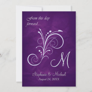 Purple Silver Swirl Monogram Wedding Invitation