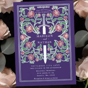 Purple Silver Sword Mediaeval Fantasy Wedding Invitation