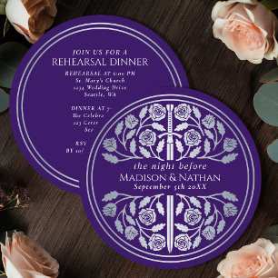Purple Silver Sword Royal Wedding Rehearsal Invitation