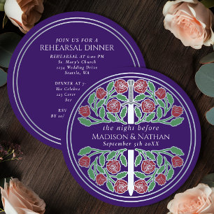 Purple Silver Sword Royal Wedding Rehearsal  Invitation