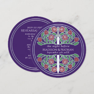 Purple Silver Sword Royal Wedding Rehearsal  Invitation