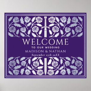 Purple Silver Sword Royal Wedding Welcome Sign