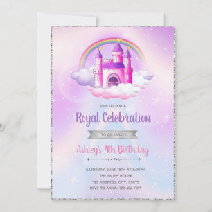 Purple silver theme castle birthday invitation