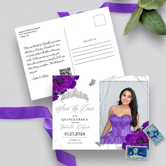 Purple & Silver Tiara Quinceañera Photo Postcard (Creator Uploaded)