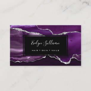 purple silver watercolor agate business card
