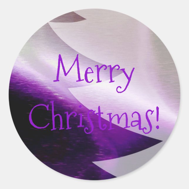 Purple Silver White Christmas Tree Elegant Stylish Classic Round Sticker (Front)