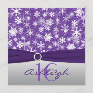 Purple Silver White Snowflake Birthday Invitation