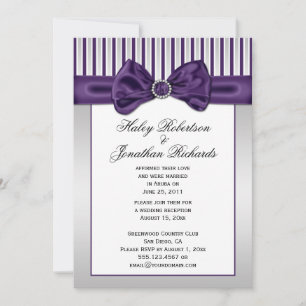Purple Silver White Stripes Diamonds Post Wedding Invitation