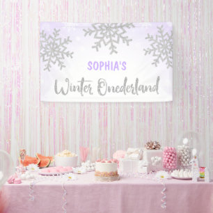 Purple Silver Winter ONEderland 1st Birthday Banner