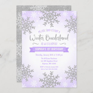 Purple Silver Winter ONEderland 1st Birthday Invitation