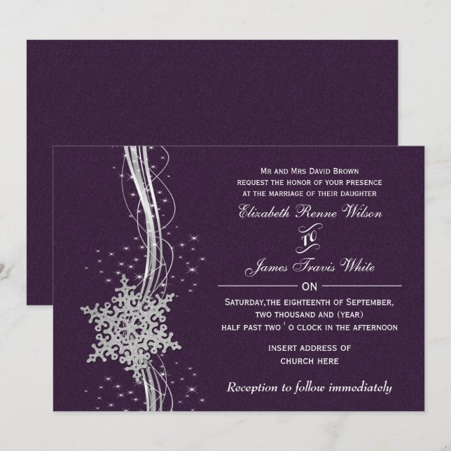 purple Silver  Winter wedding invitations (Front/Back)