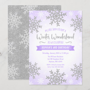 Purple Silver Winter Wonderland Girl Birthday Invitation