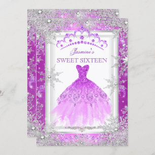 Purple Silver Winter Wonderland Sweet 16 Invitation