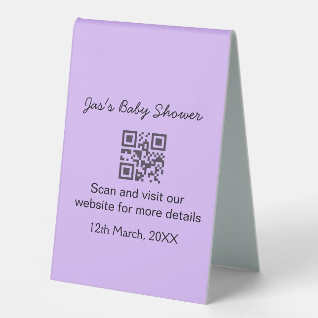 Purple simple baby shower q r code add name text (Front)