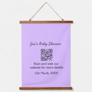 Purple simple baby shower q r code add name text hanging tapestry