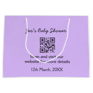 Purple simple baby shower q r code add name text large gift bag