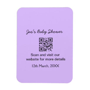 Purple simple baby shower q r code add name text magnet