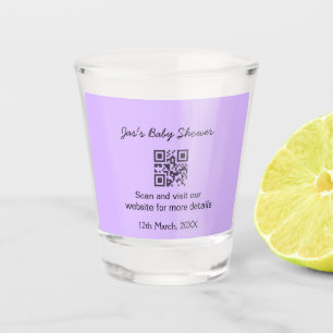 Purple simple baby shower q r code add name text shot glass