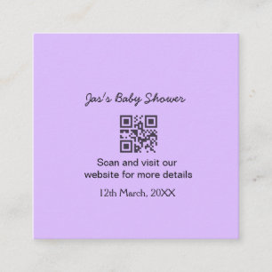 Purple simple baby shower q r code add name text square business card