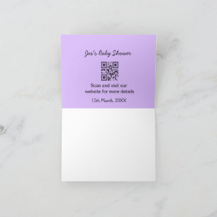 Purple simple baby shower q r code add name text thank you card